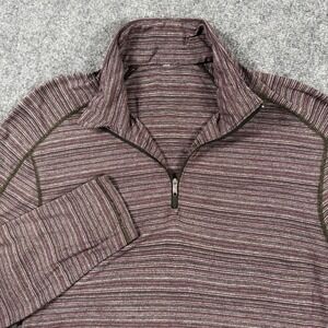 Lululemon Shirt Small Burgundy Striped‎ Activewear Thumb Hole Pullover Top Men's